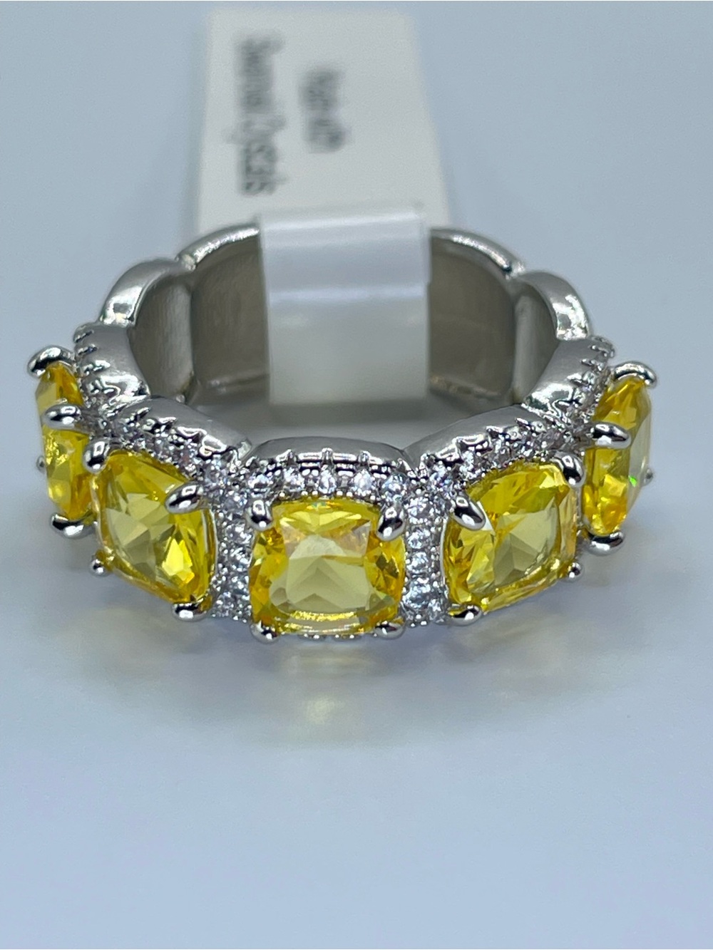 Swarovski Crystal Elements Canary Yellow Crystal Half Eternity Band Ring Sz 7